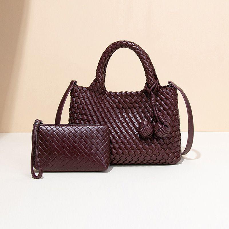 

Cowhide Hand-Woven Vegetable Basket Handbag 2025 New Shoulder Over-the-shoulder Bag All-Match Genuine Leather Woven Bag Angola red