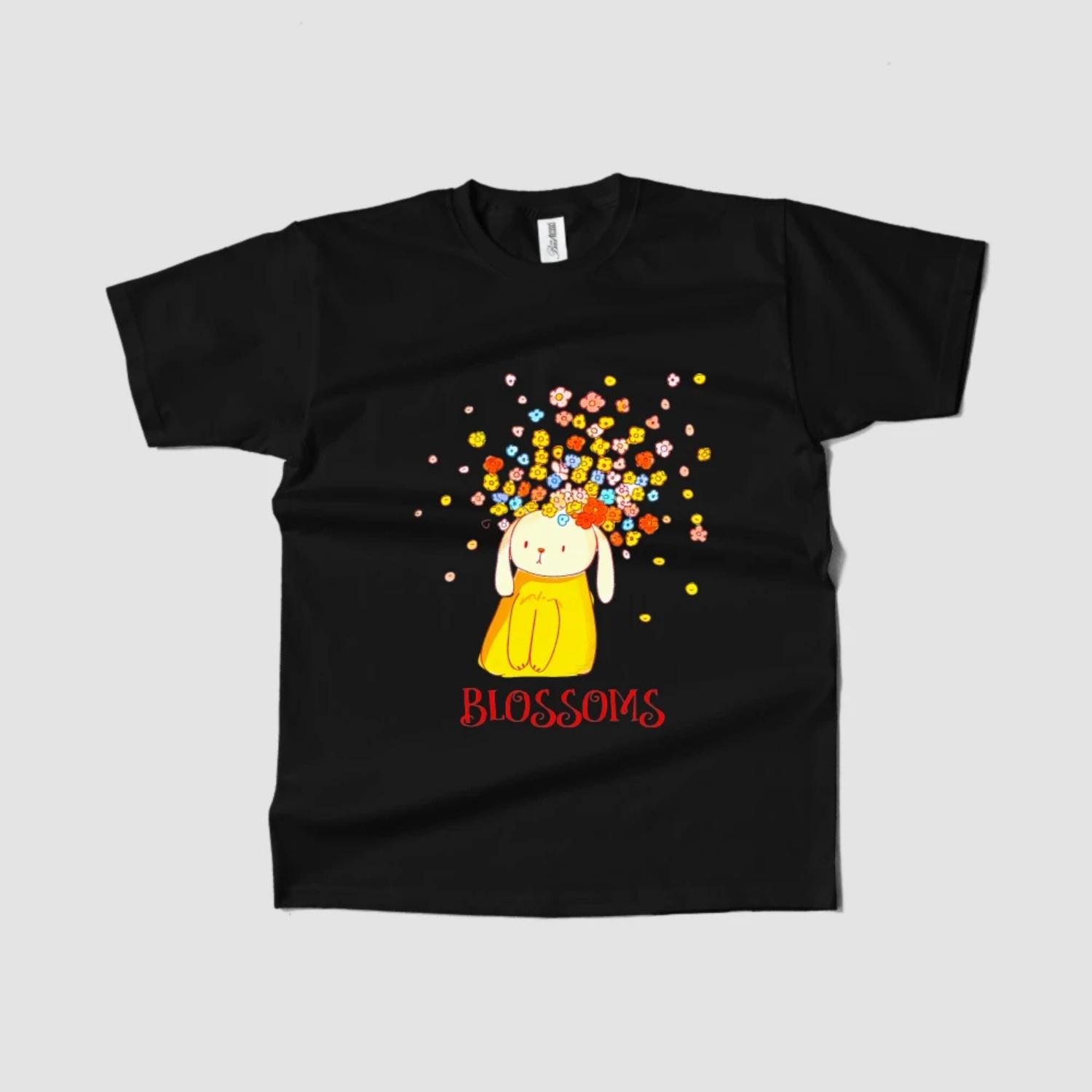 

Women s T-Shirt Short Sleeve Round Neck Blossoms Graphic Tee Trendy Spring Summer Fast Ship S чёрный