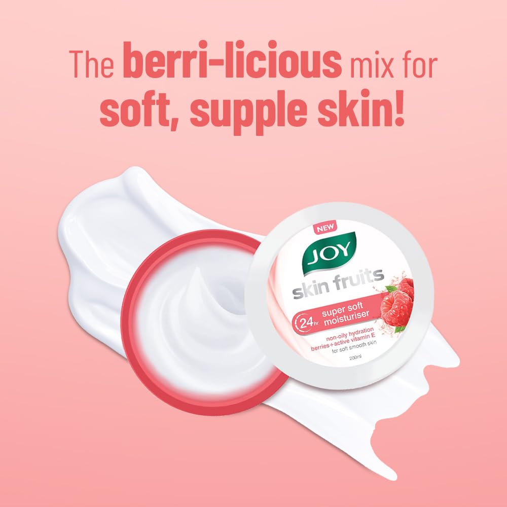 JOY Super Soft Skin Cream Berries,Active Vitamine E 300 Ml Pack of 1 for 24 Hr Moisturization Lightweight Oil-Free Moisturizer