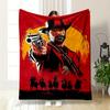 Western Cowboy with Gun and Sunset Scene Flannel Blanket for Bedroom, Living Room, Sofa, and Nap Sofas.