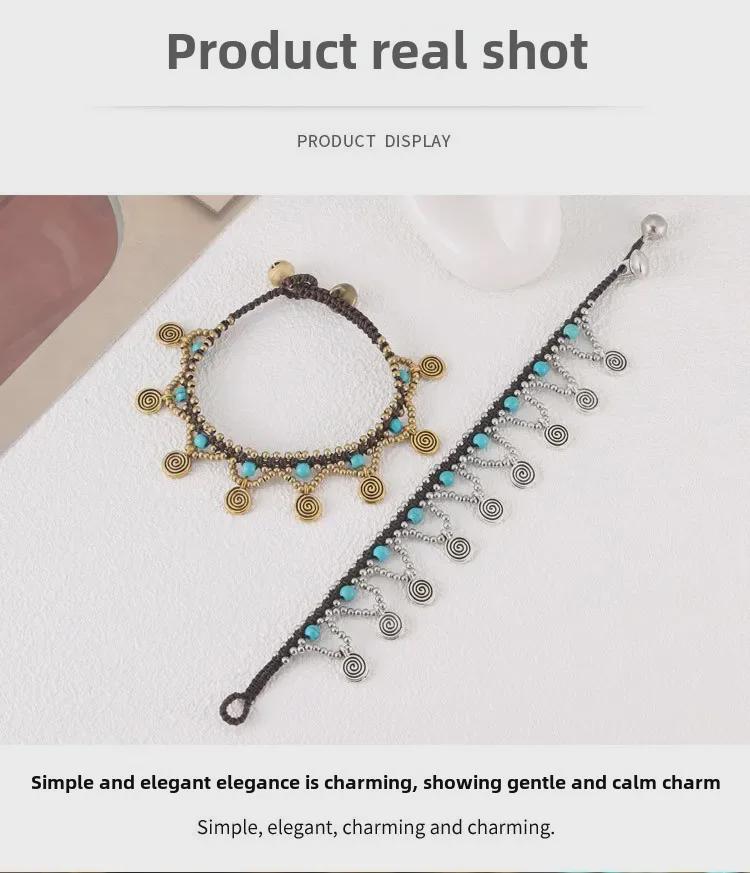 Boho Türkis-Kupfer Perlenarmband mit Wachskordel