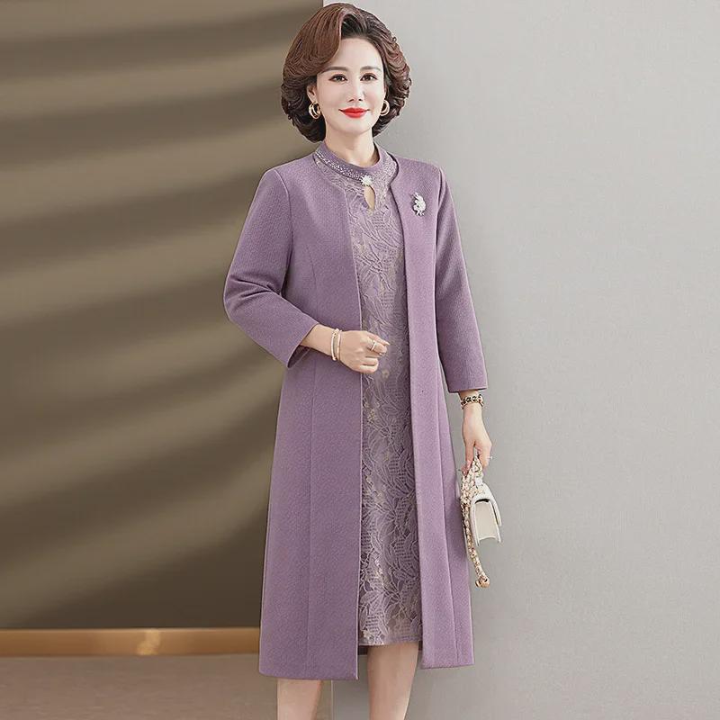 Elegant Lace Two-Piece Dress for Middle-Aged Women: Perfect for Wedding Banquets and Autumn Events