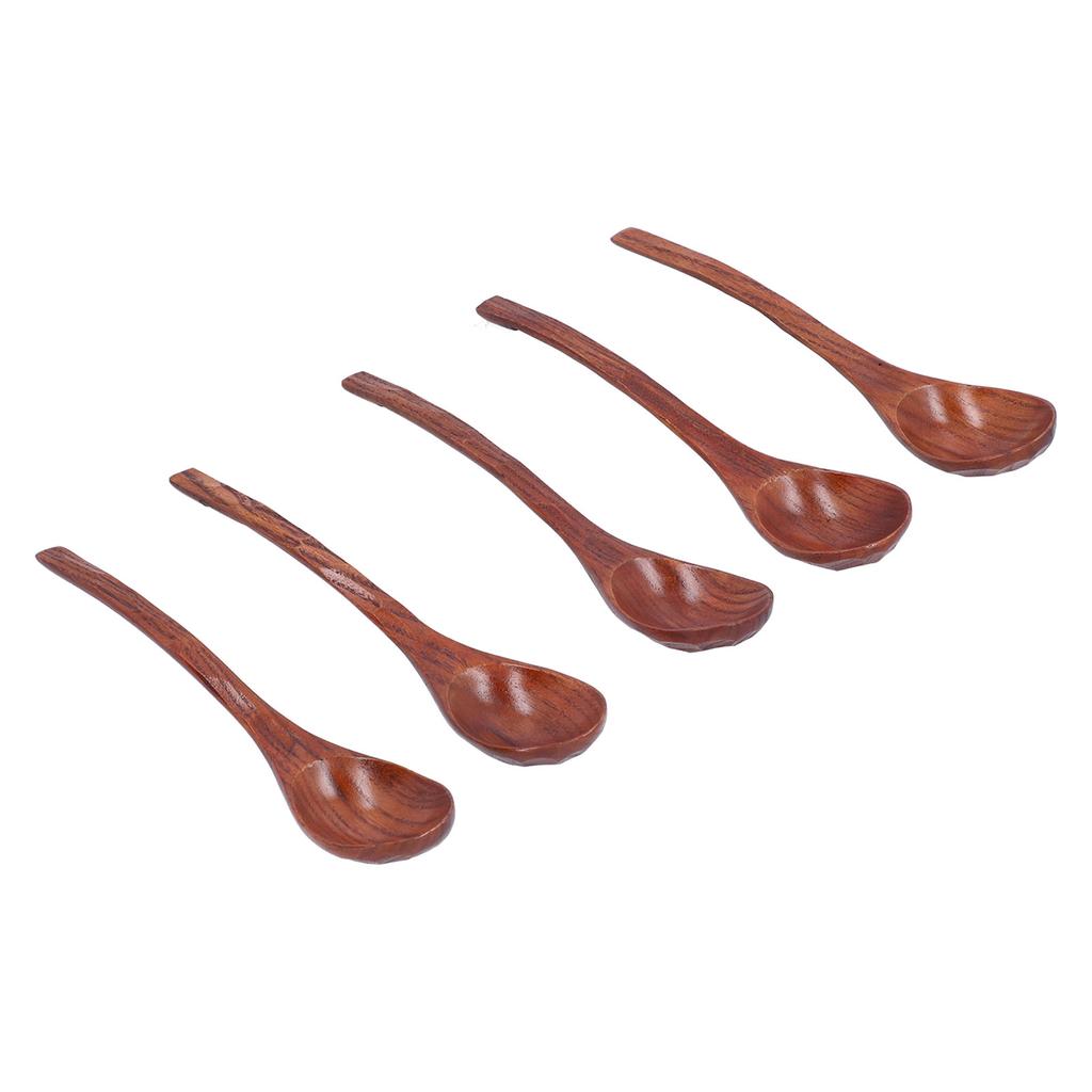 5pcs Wooden Spoon Non Slip Slow Heat Conduction Table Spoon with Long Handle for Cooking Stirring Hot Soup