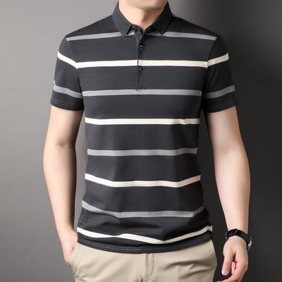 Men's Striped Short-Sleeved Polo Shirt Cotton Business Casual Daily Middle-Aged and Young Dad T-shirt