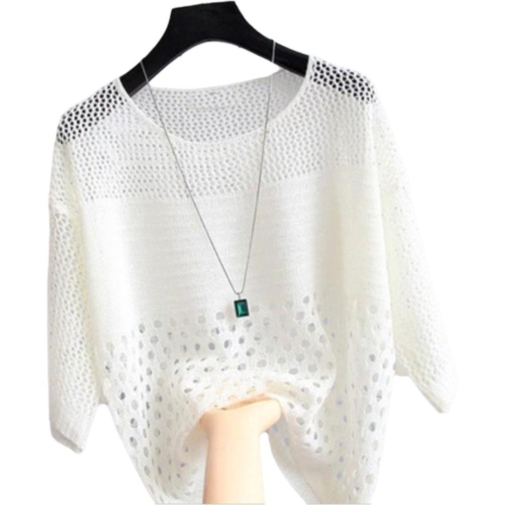 Crochet Knit Knit Sweater Round Neck Hollow Out Top Fashion Beach Cover Up  Beach Vacation