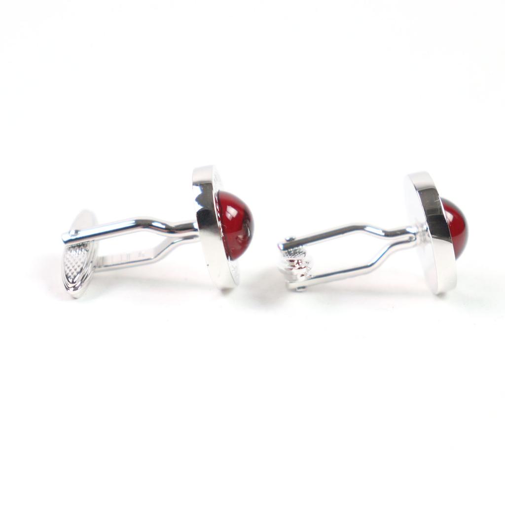 Excellent Dunhill Cufflinks  Engraved logo Round shape Silver Red Colored stone Used