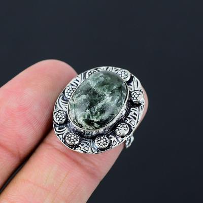 Natural Seraphinite Gemstone 925 Silver Multi Stone Ring Size 6.5 For Women