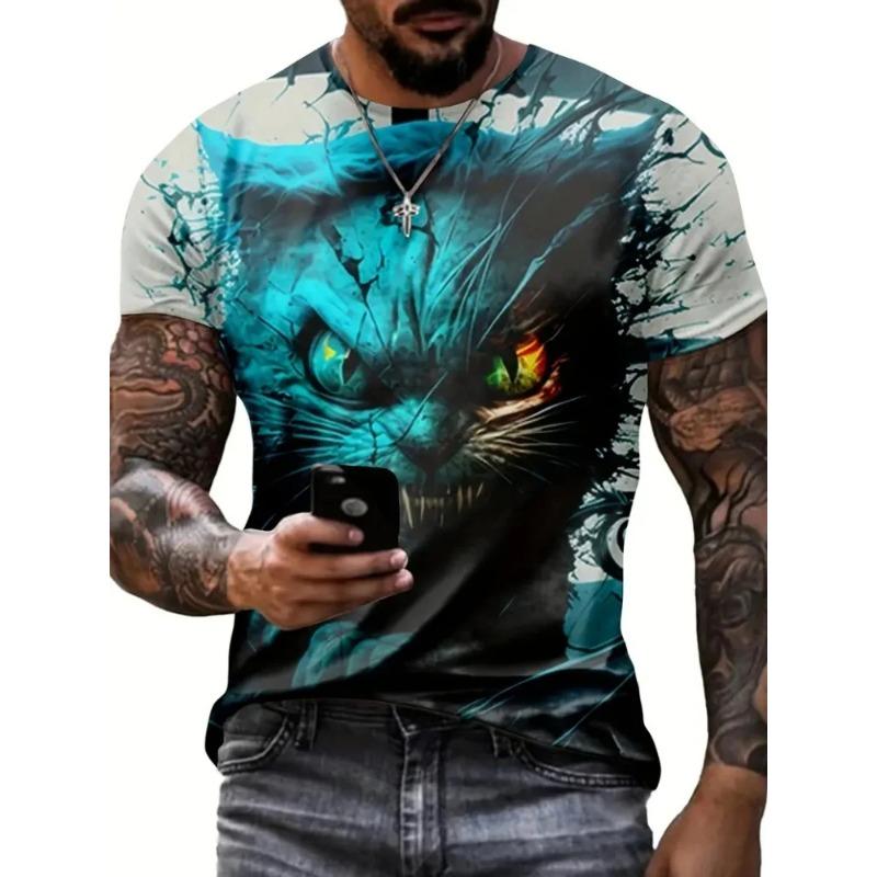Summer Round Neck 3D Funny Animal Print Top Fashionable Casual Short Sleeved Men's T-shirts