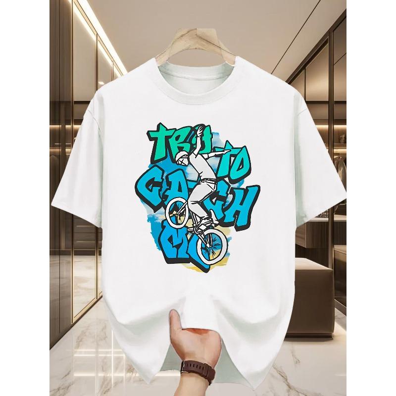 Men S T-Shirt Featuring Extreme Sports Cyclist Patterns, Designed with a Trendy Street Style, Suitable for Outdoor Activities And Casual Wear S