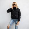Women's Oversized Cropped Stand Collar Padded Jacket, Casual Zip Up Puffer Coat, Korean Style European American Winter Outerwear for Petite