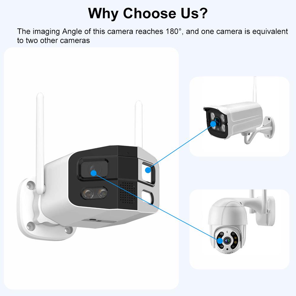 Tuya 180° Panoramic Wireless Outdoor Camera, IP66 Waterproof, Full-Color HD Night Vision, Wide Angle