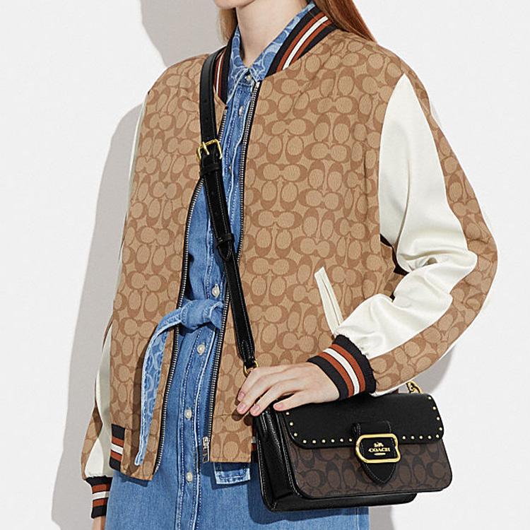 New COACH Morgan 27 Shoulder Bag In Colorblock Signature Canvas With Rivets CE563-IMOSN