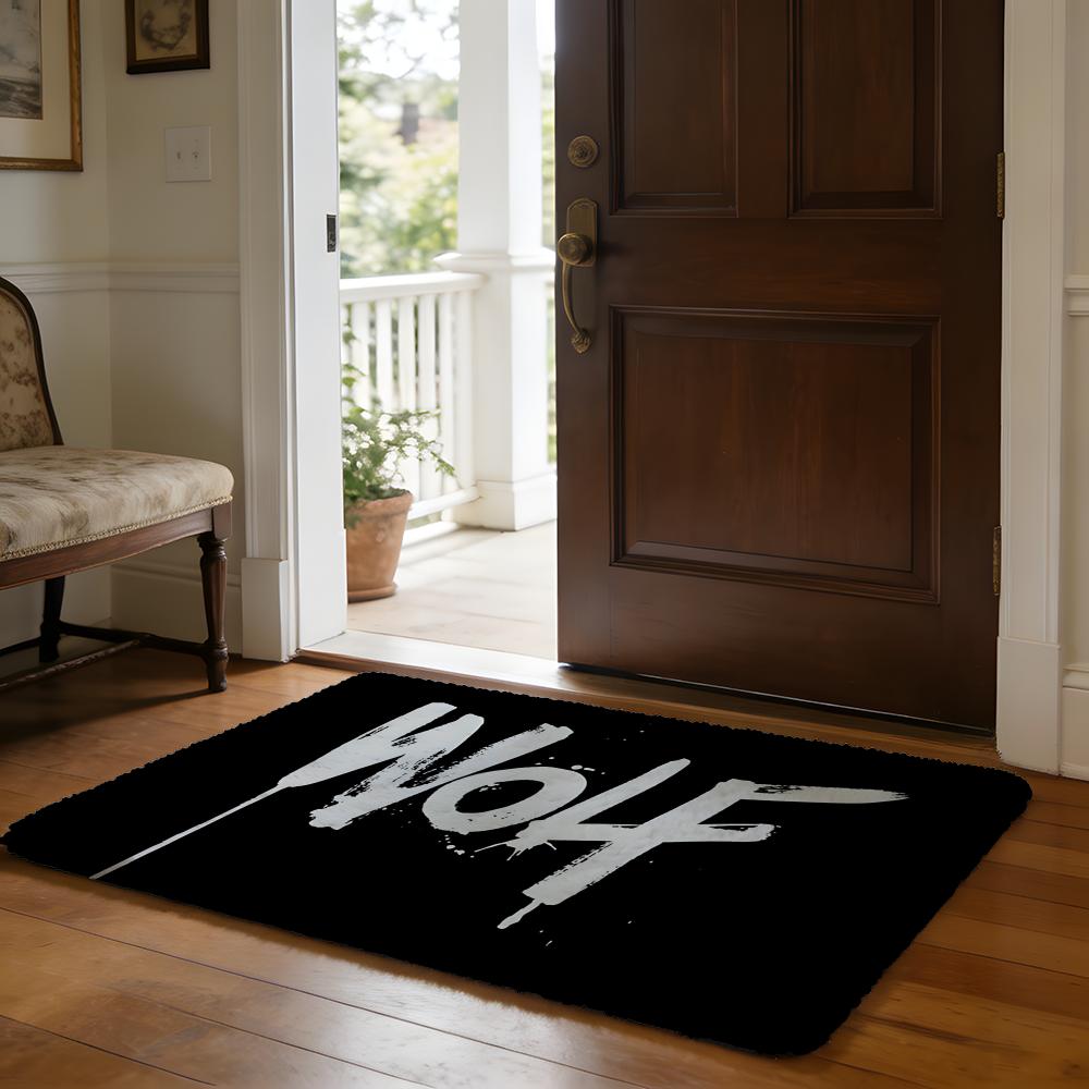 Emo White Wolf Sitting Meme Floor Mat Soft Flannel Absorbent Mat Non-Slip Rug Home Bedroom Bathroom