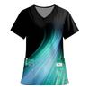 Women's Fashion Printed Short Sleeve V Neck Pattern Tops Pocket Working T-shirts
