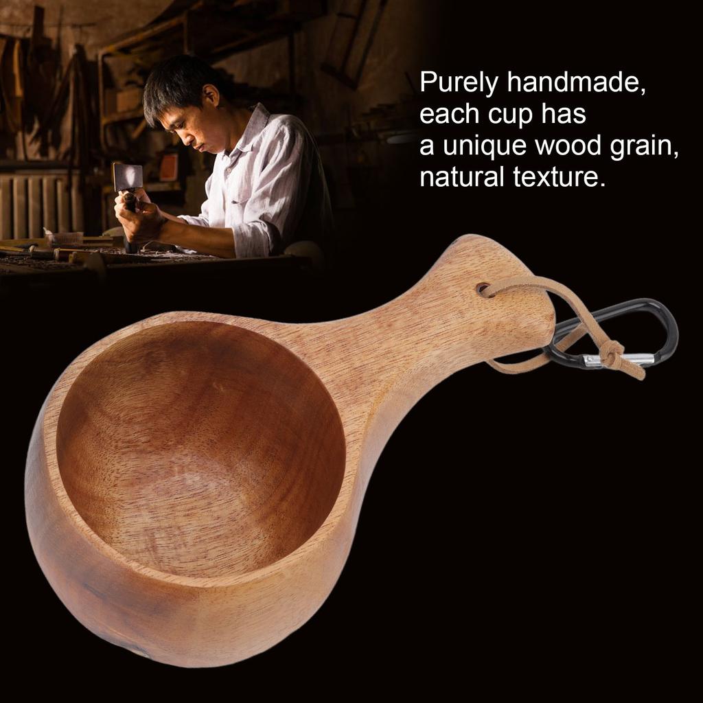 Nordischer Holzbecher für Outdoor-Camping, Wandern, Trinkbecher, tragbar, für Kaffee, Tee, Milch, Outdoor-Trinkbecher, tragbarer Holzbecher
