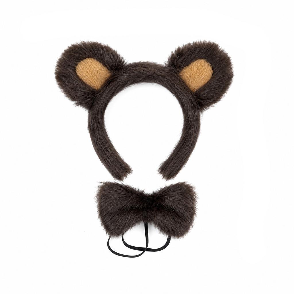 Furry Brown Bear Ears Headband Set for Costume Party Theme Events