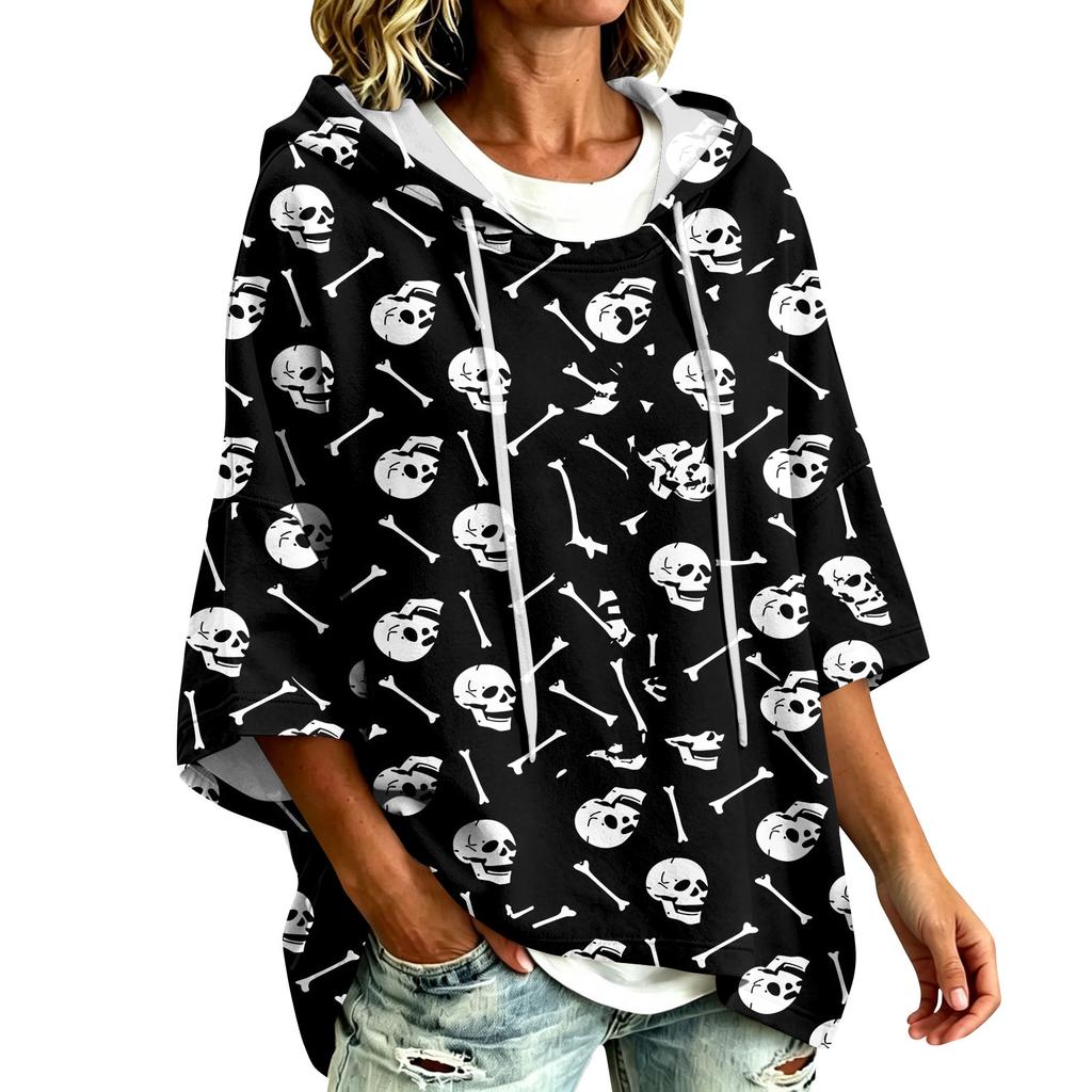 Women's Halloween Print Hoodie Loose Fit Casual Pullover