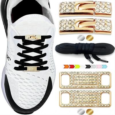 Diamant-Kreuzverschluss Elastische Schnürsenkel ohne Binden Flaches Etikett Schuhe für Damen Herren Schnürsenkel Luxus Bling Intelligente Schnalle AF1 Metall-Schnürsenkel