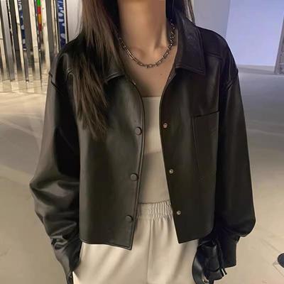 Trendy Women's Hong Kong-Style PU Leather Motorcycle Jacket - Chic, Versatile Outerwear for Spring, Autumn, Winter.