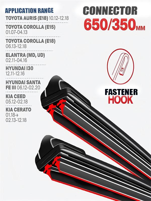 Hook Wiper Blades 650/350mm (26 +14 ) for Toyota Auris/Corolla, Hyundai Elantra/i30 & Kia Ceed/Cerato