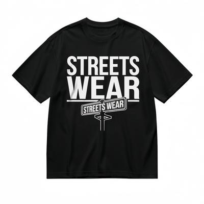 Herren T-Shirt mit weißem Text und Straßenschild-Grafik Unisex Schwarz 100% Baumwoll-T-Shirt