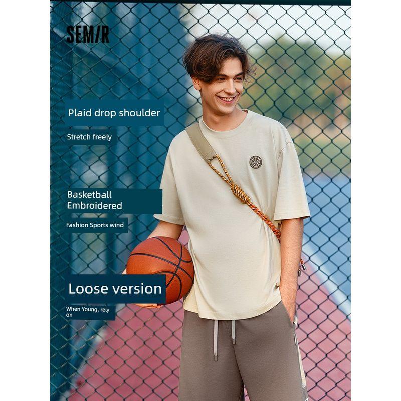 

Футболка с коротким рукавом Senma Мужская Спортивный стиль Принт баскетбол Вышивка Куртка Ретро Колледж Лето Чистый хлопок Свободный крой Мода Shell Card 50244 165/84A/S