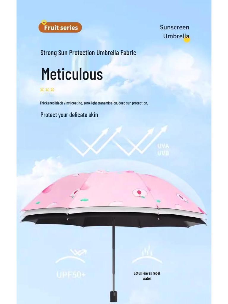 Automatischer UV-Schutzschirm mit Fruchtmuster: Kreatives Dreifach-Design für Sonne und Regen
