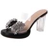 Crystal Heel Versatile Bow Rhinestone Slippers Women's Summer Fashion Outer Wear Skirt Thick Heel High Heel Sandals