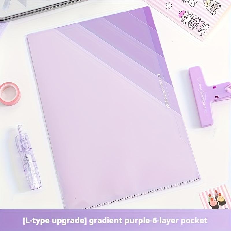 Многослойная папка-гармошка A4 с градиентом для классификации по предметам, папка для контрольных работ, прозрачная L-образная папка, 6-слойная папка-органайзер фиолетовый