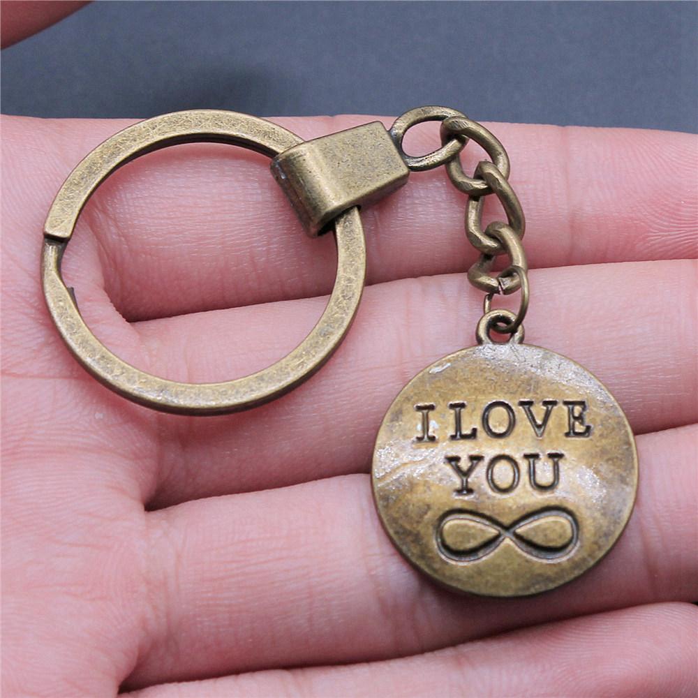 Encouragement Letter Om Yoga Tags Pendant Antique Bronze Metal Keychain with 30mm Ring for Family