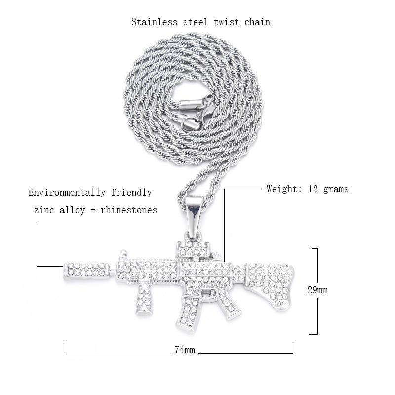 Pendente Lusso Uomo Hip Hop Fucile M4 con Lega Piena di Diamanti