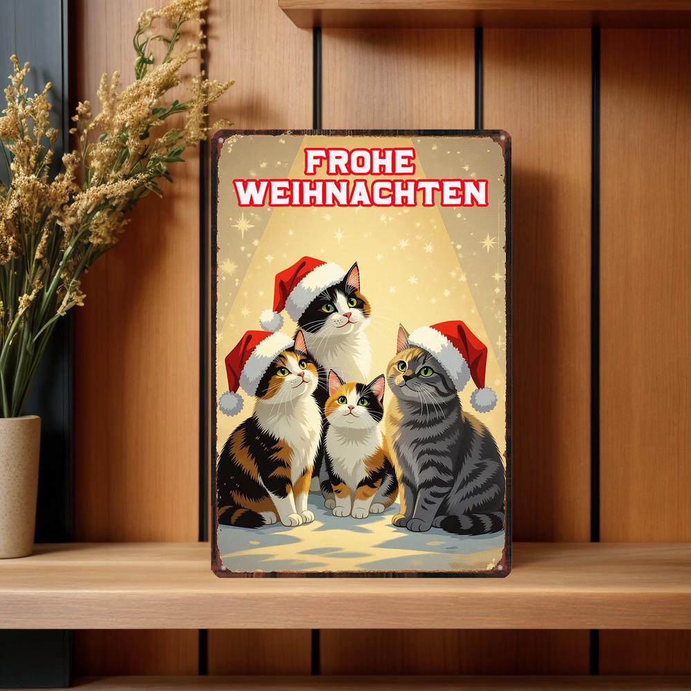 YZFQFrohe Weihnachten Metal Tin Sign Merry Christmas in German Poster Wall for Bar Home Party Holiday Decor 12X8inch ZW-71