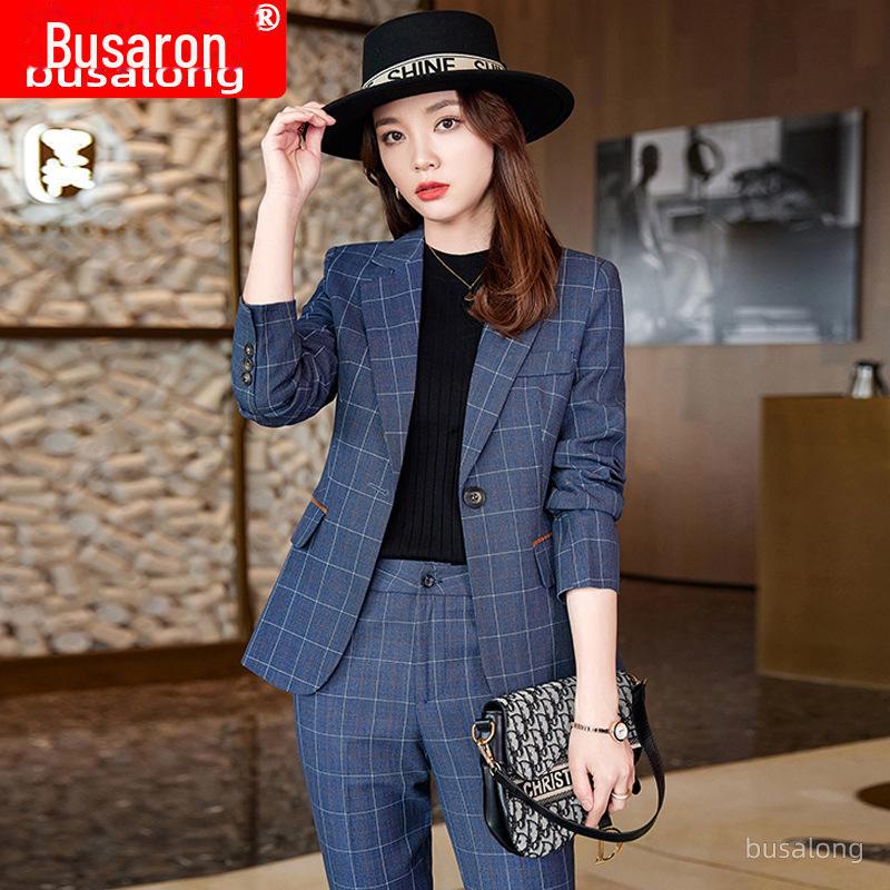 

Женский деловой костюм с длинным рукавом и строгими брюками на осень и зиму XXL