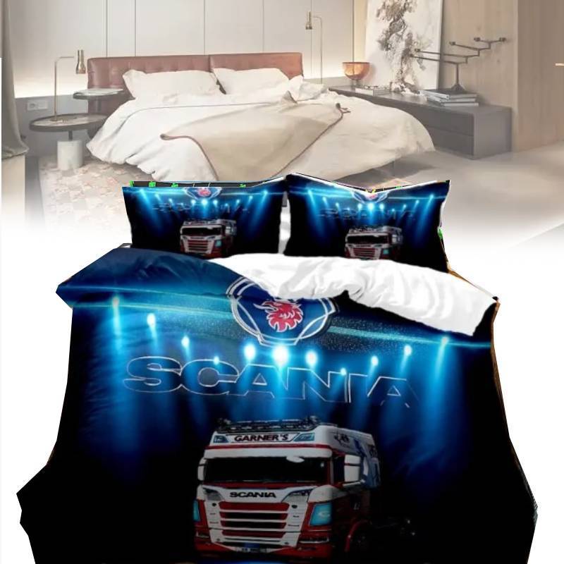 Printed Trucks Scania Duvet Cover Pillowcase Bedding Set Childrens Decor Bedroom