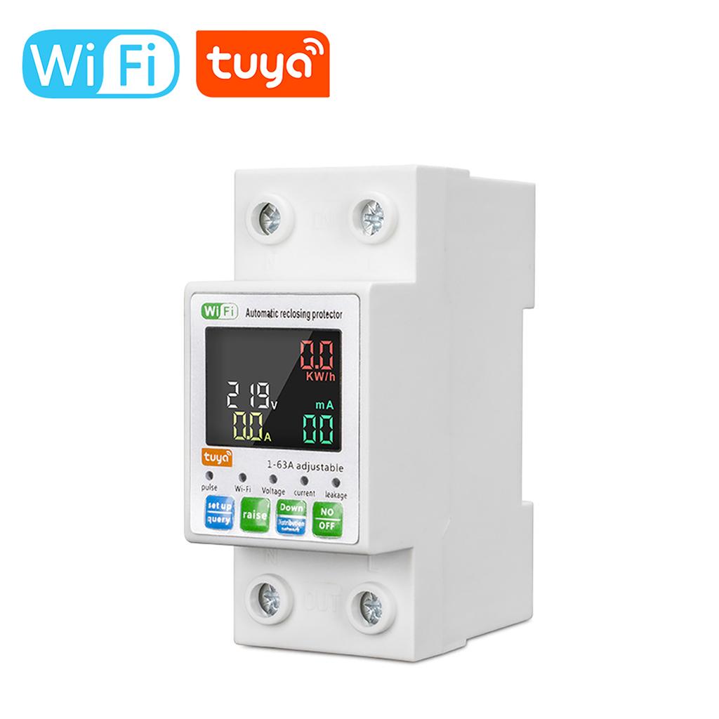 Tuya WiFi Intelligent Circuit Breaker Backlit Single Phase Energy Meter Auto Reclosing Protector with LCD Display