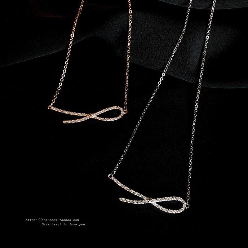 Beixi S925 Sterling Silver Bow Knot Necklace for Women – Elegant Rose Gold Clavicle Chain.