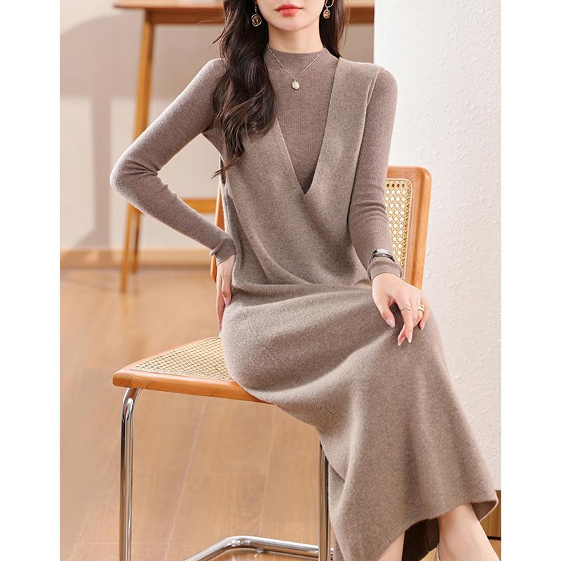Women's Cashmere Dress Qinghe Cashmere 30% Cashmere 70% Wool Autumn and Winter Cashmere Skirt Soft and Warm