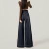 Women's Retro High-Waisted Bell Bottom Jeans, Petite, Wide-Leg, Floor-Length, Spring/Autumn 2024