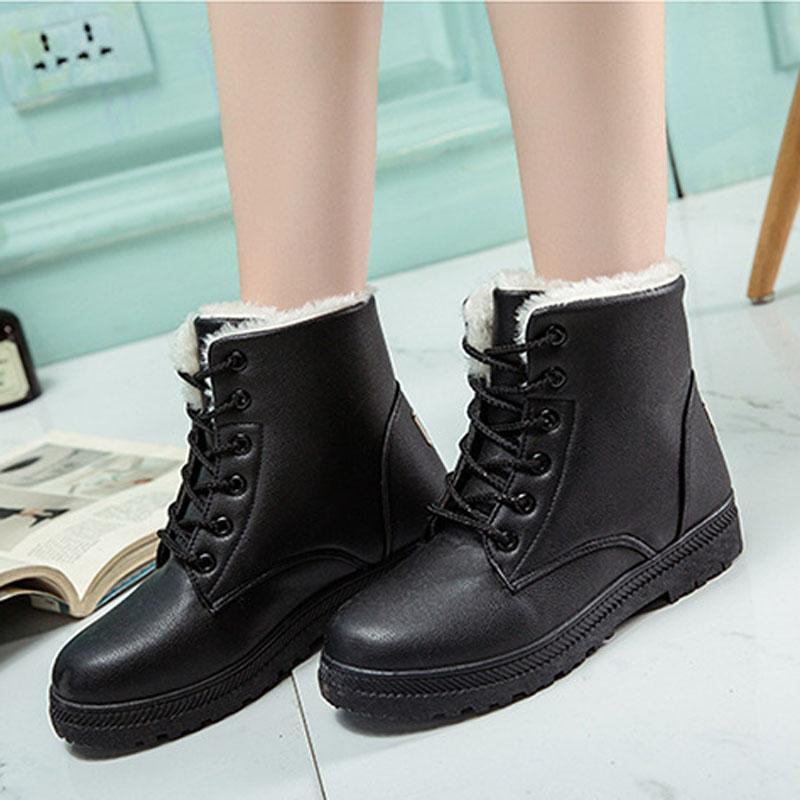 Winter Boots For Women High Top Shoes Waterproof PU Leather Plush Keep Warm Lace-up Woman Ankle Snow Boots Casual Shoes WSH5225