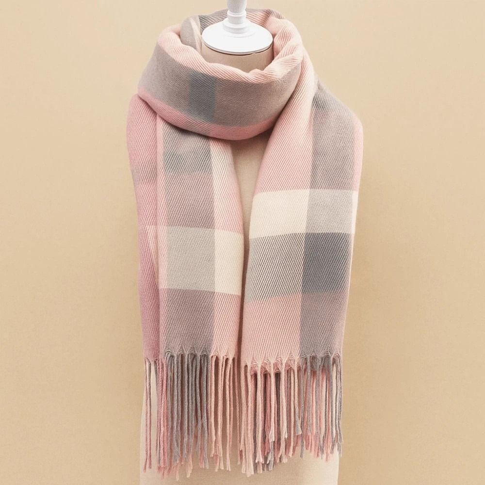 Cold-proof Classic Plaid Scarf Soft Long Neckscarf with Tassel Large Knitted Wool Scarf  Men