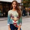 Ladies' Christmas Printed Fashionable Casual Seven Quarter Sleeved Round Neck Top