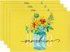 Yellow Hello Sunshine Sunflower Summer Placemats for Dining Table, 12 X 18 Inch Spring Holiday Decoration Rustic Vintage Washable Table Mats Set of 4