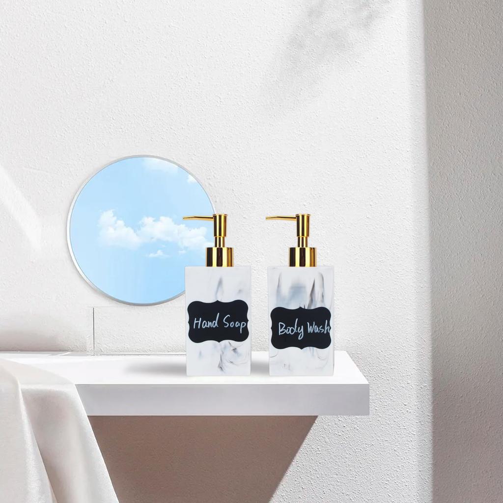 Luxurious Marble Finish Bottles 500ml Set of 2 with Gold Pumps Waterproof Labels Perfect for Bathroom Storage of Lotion White - - & - Countertop,