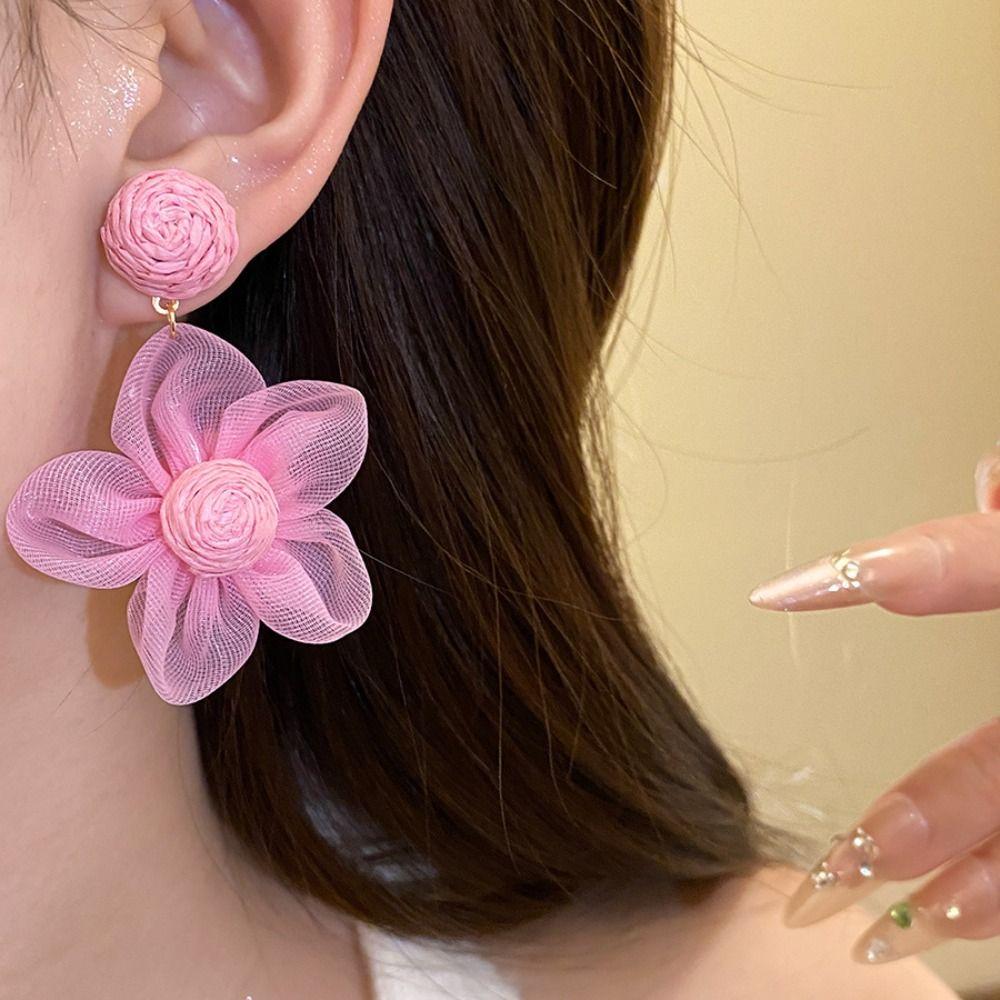 Raffia Dangle Earrings Sunflower Flower Ear Drop Vintage Multi-colored Ear Accessories  Lady