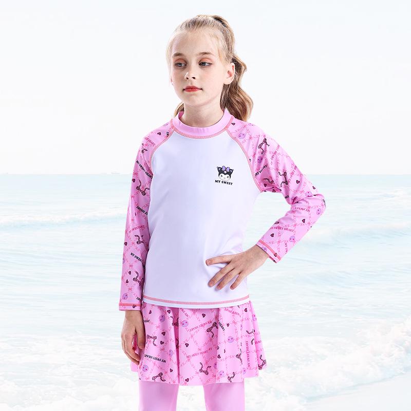 Girls  Quick-Dry Sun Protection One-Piece Swimsuit for Toddlers with Cartoon Design L