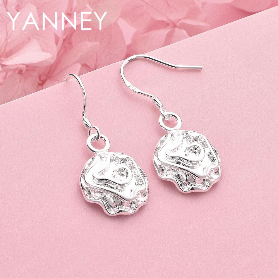 

Exquisite 925 Sterling Silver Rose Pendant Earrings for Women, Fashion Accessories, Wedding Gifts, Jewelry