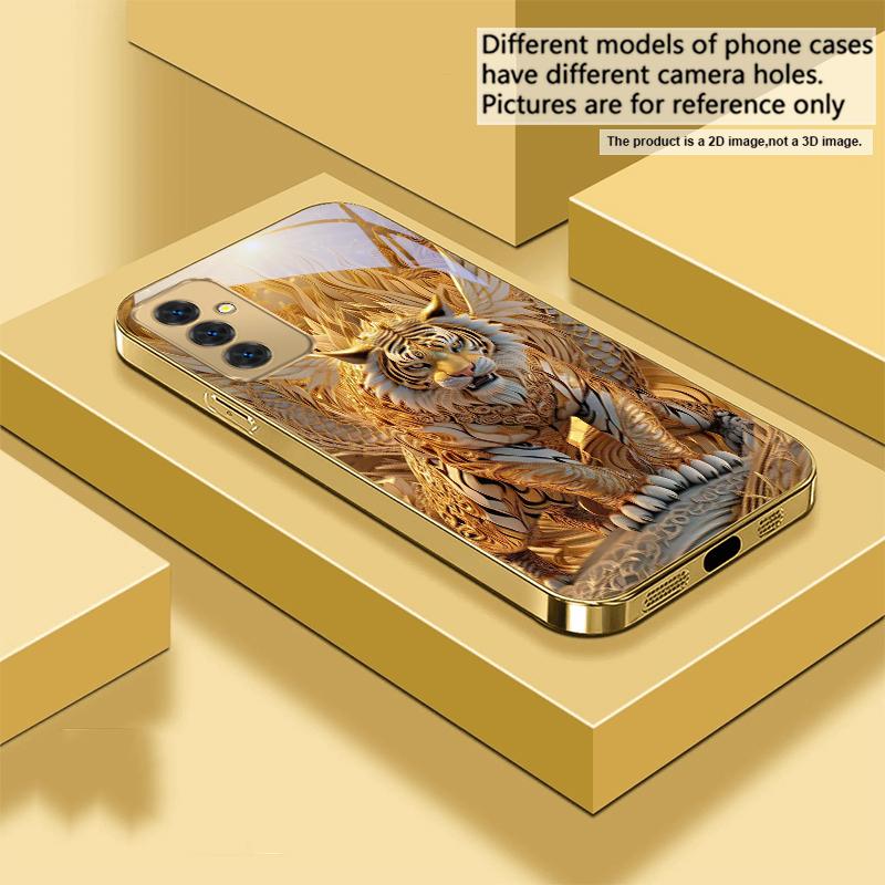 Fantasy Golden Beast For Samsung Galaxy S20 FE S21 S22 S23 Plus S24 Ultra 25Ultra S21+ S9+ S22Plus Golden Glass Phone Case