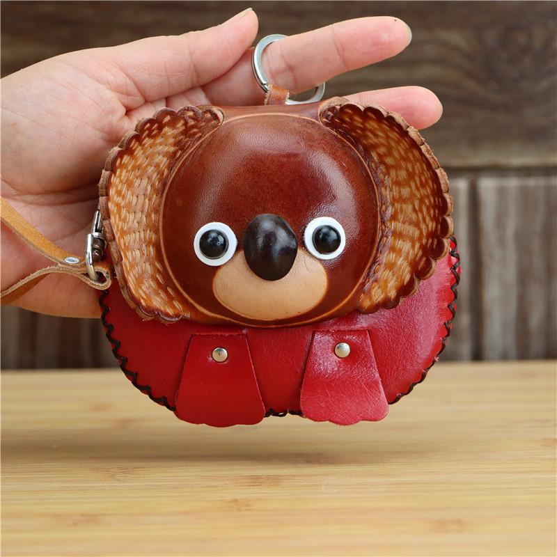 First Layer Cowhide Creative Small Koala Change Bag Tree Bag Bear Bag Flip Cover Children'S Hand Bag Card Bag Key Bag