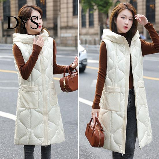 Comfortable Women Outerwear Waistcoat Hooded Sleeveless Zipper Closure Large Pockets Vest Jacket Coat Solid Color Casual Loose Fit Cotton Outwear
