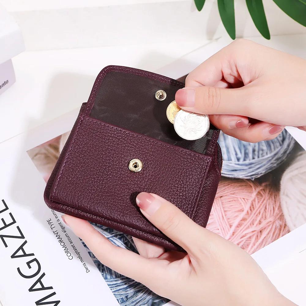 Echtes Leder Damen Mini Geldbörse Damen Kurze Geldbörsen und Portemonnaies Reißverschluss Leder Münzbeutel Schlüsselanhänger Münzen Tasche